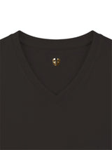 I Am Revolution — Detail--unisex deep black V-neck short sleeve tee by m.v.k | Le Van Kamp Studio