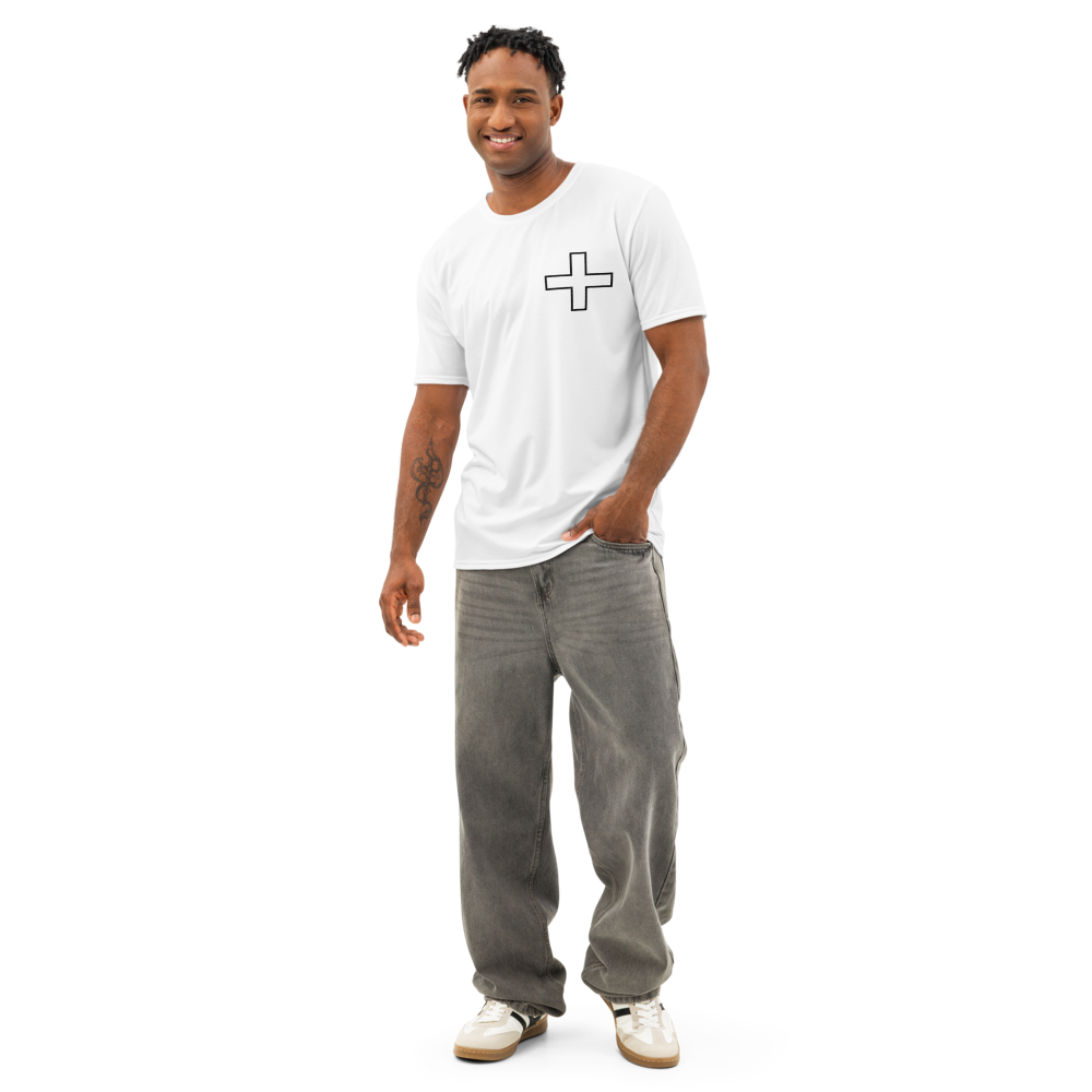 Built for the Ones Who Show Up men's tee white front view — Le Van Kamp Studio