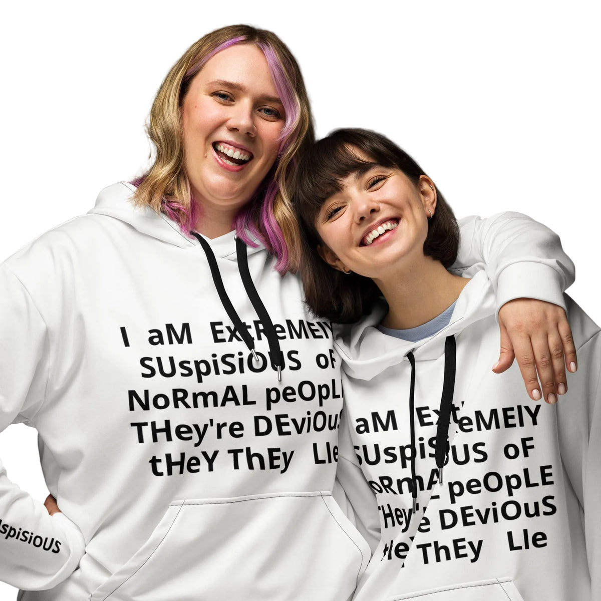 I Am Suspicious of Normal People ACTOR hoodie white front — Le Van Kamp Studio