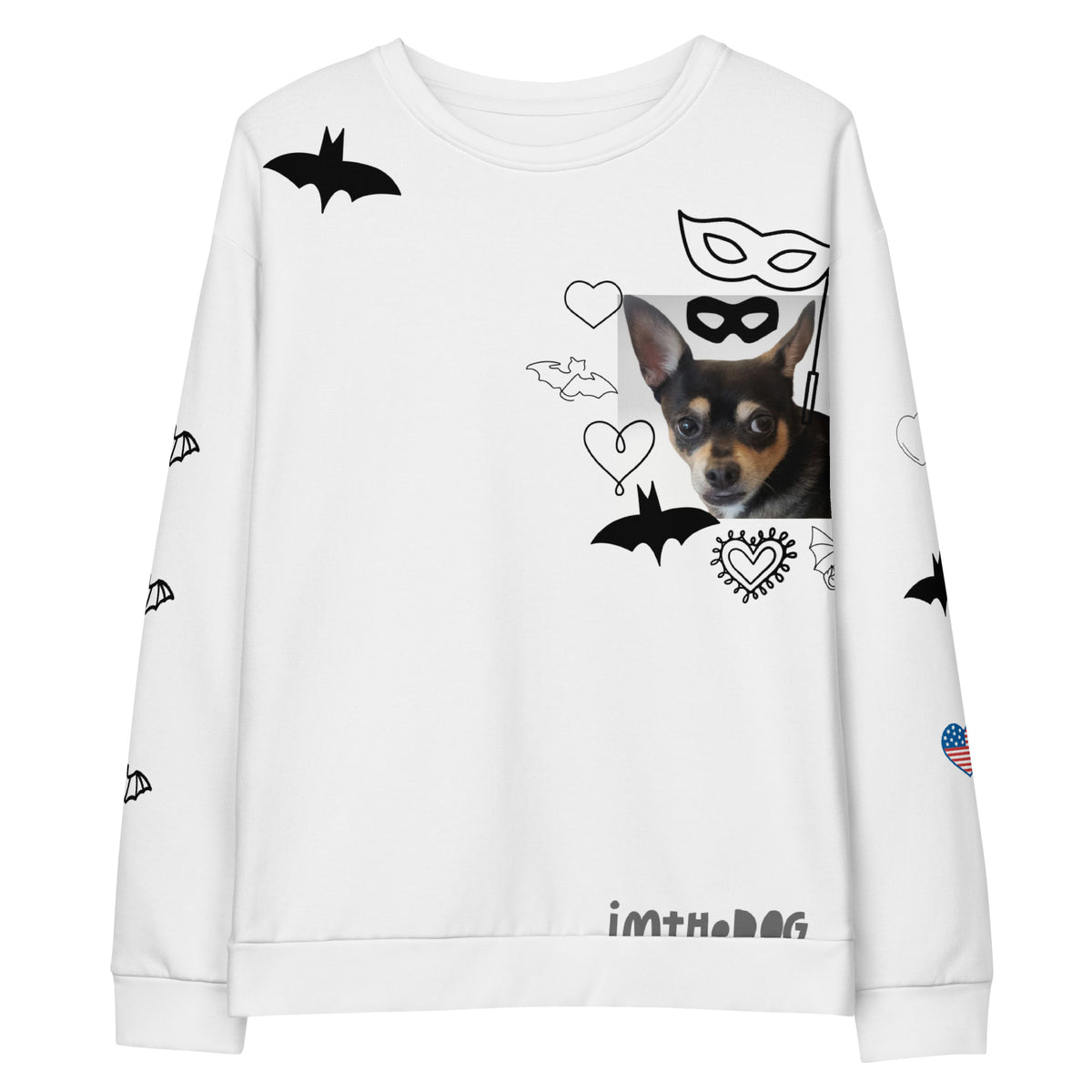 The Masked Dog BATMAN personalized memorial sweatshirt front — Le Van Kamp Studio