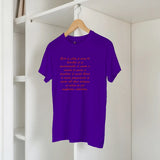 Purple affirmation quote t-shirt on hanger, 2 -Behave as Beautifully as You Can collection by Le Van Kamp Studio