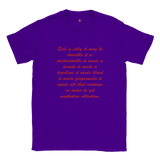 Purple unisex affirmation t-shirt flat lay front view with script quote print, Gildan 64000