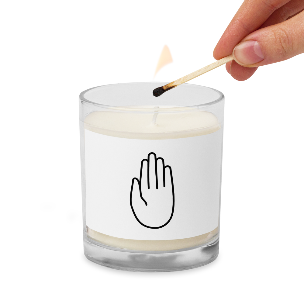 Blessing Hand soy wax candle front detail — Le Van Kamp Studio