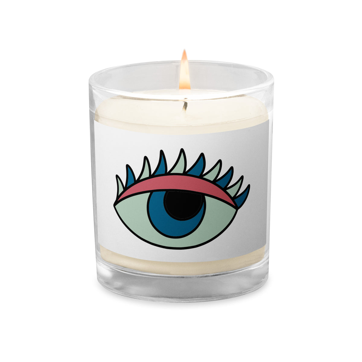 Evil Eye Protection glass jar soy wax candle front — Le Van Kamp Studio