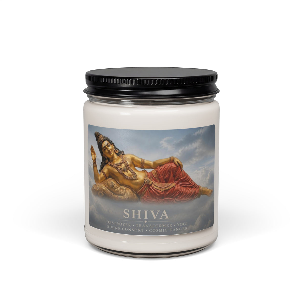 SHIVA Goddess of Destruction Transformation and Renewal cinnamon vanilla scented candle front — Le Van Kamp Studio