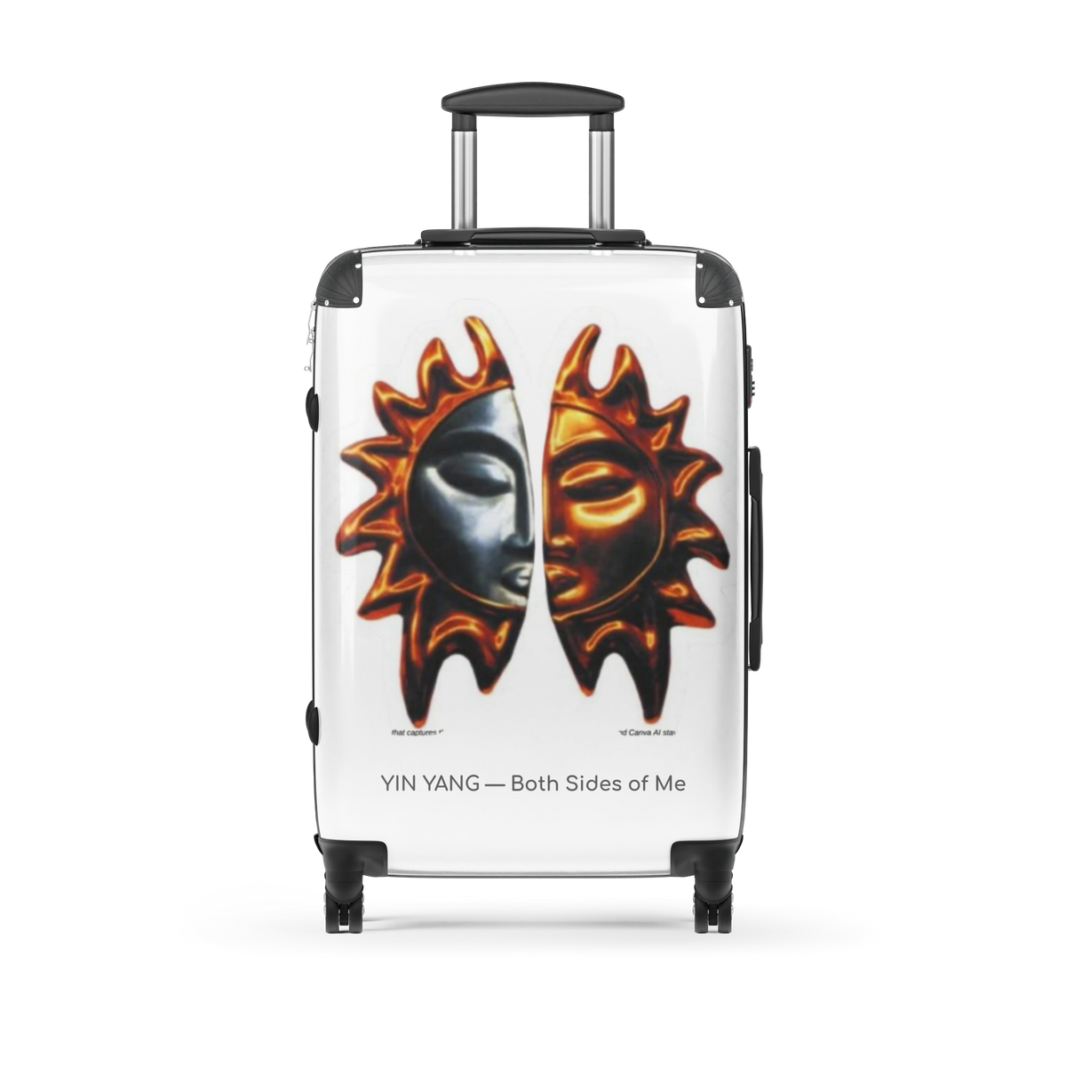 YIN YANG Balance Series medium hard-shell suitcase, white polycarbonate with split sun face design — Le Van Kamp Studio