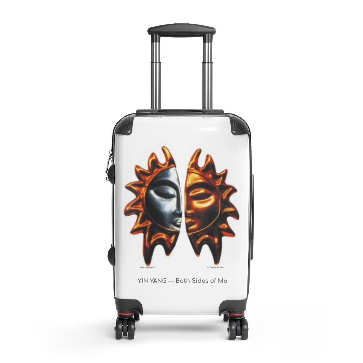 YIN YANG Balance Series small hard-shell suitcase, white polycarbonate with split sun face design — Le Van Kamp Studio