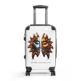 YIN YANG Balance Series small hard-shell suitcase, white polycarbonate with split sun face design — Le Van Kamp Studio