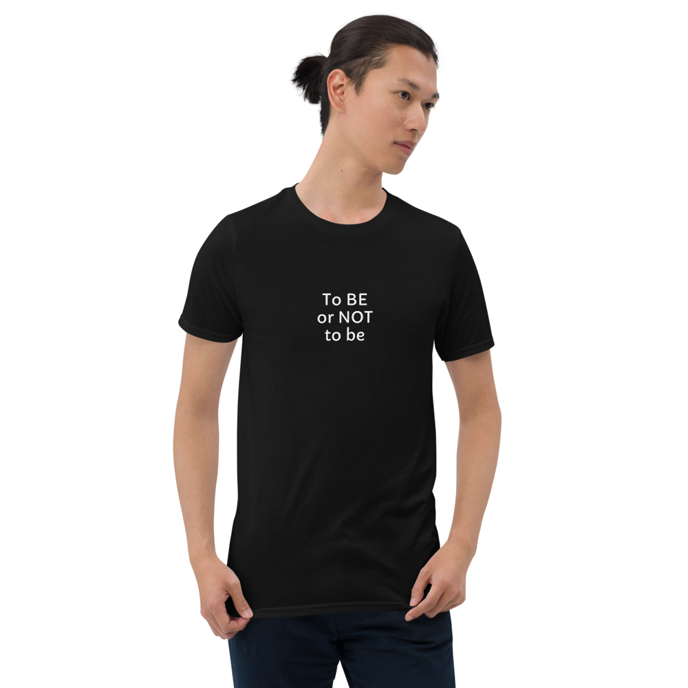 To Be or Not to Be ACTOR unisex tee dark heather on model front — Le Van Kamp Studio