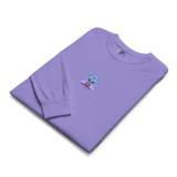 Aligned lavender long-sleeve tee — Buddha chakra print by Le Van Kamp Studio, detail view