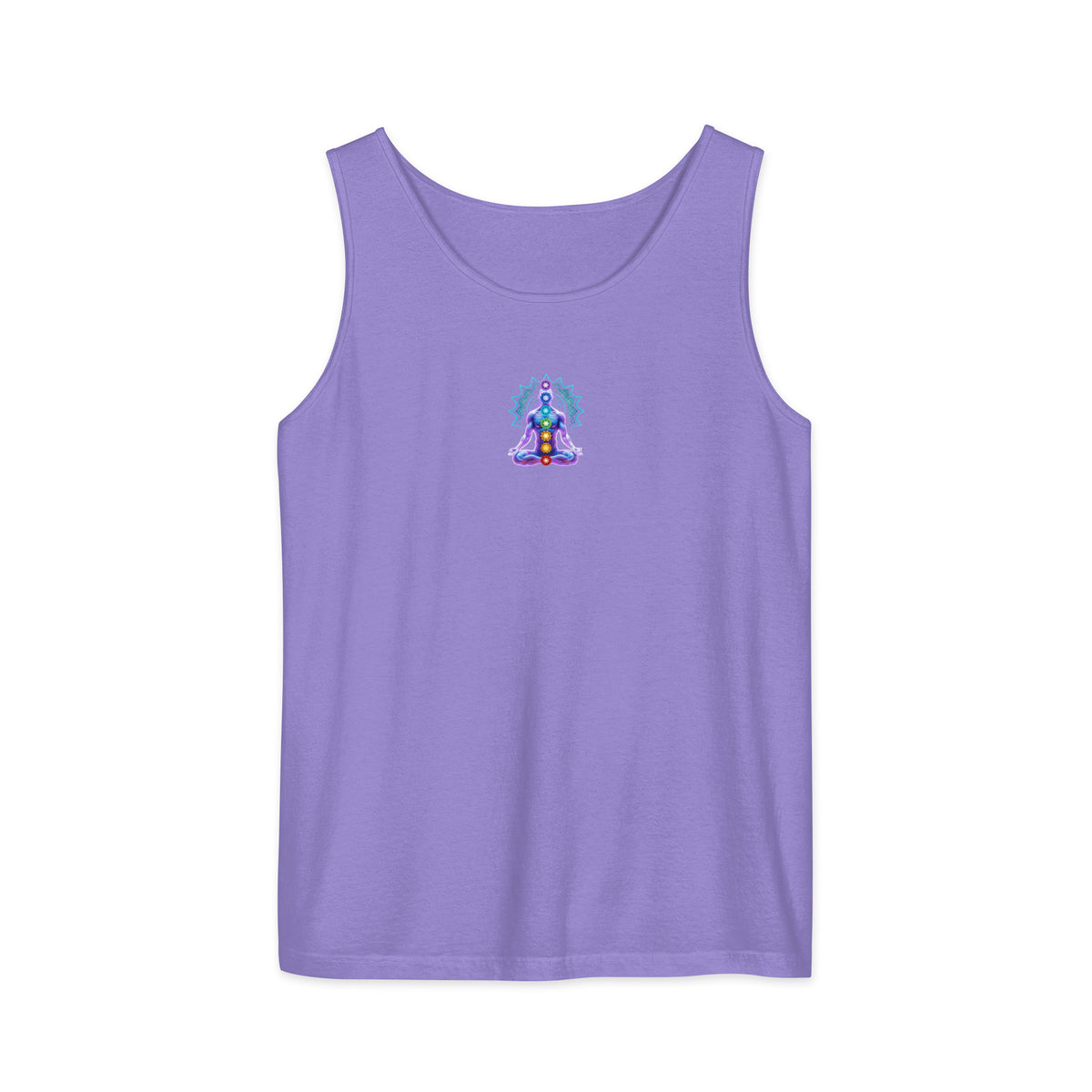 in-alignment-buddha-chakra-tank-top-lavender- front view