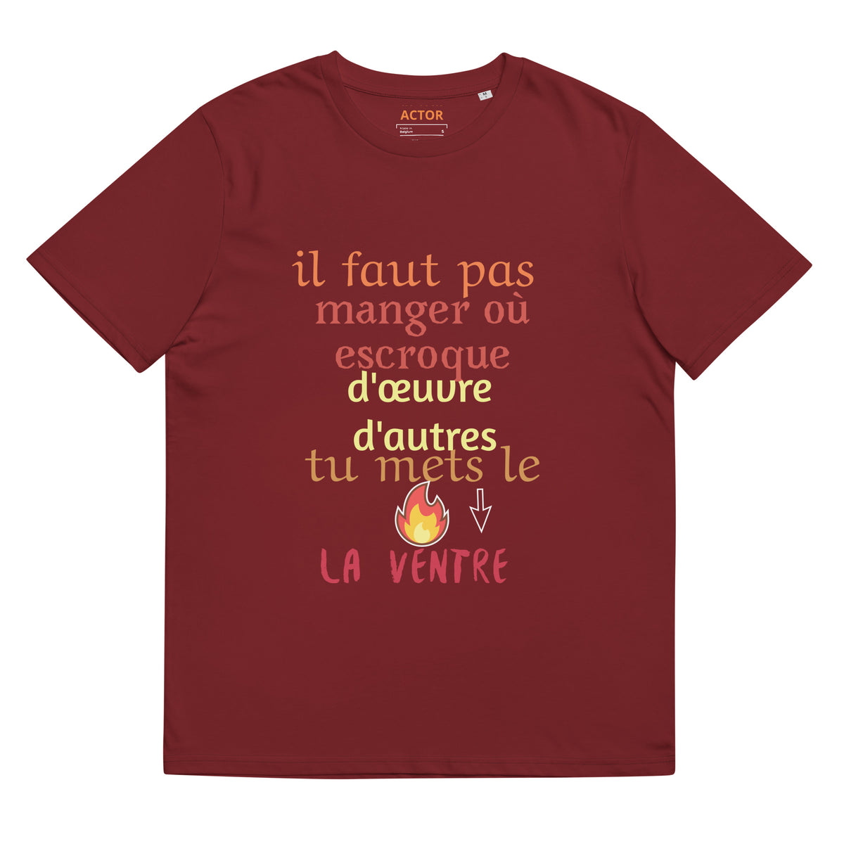 You Should Not Steal the Works of Others organic ribbed neck t-shirt burgundy front — Le Van Kamp Studio