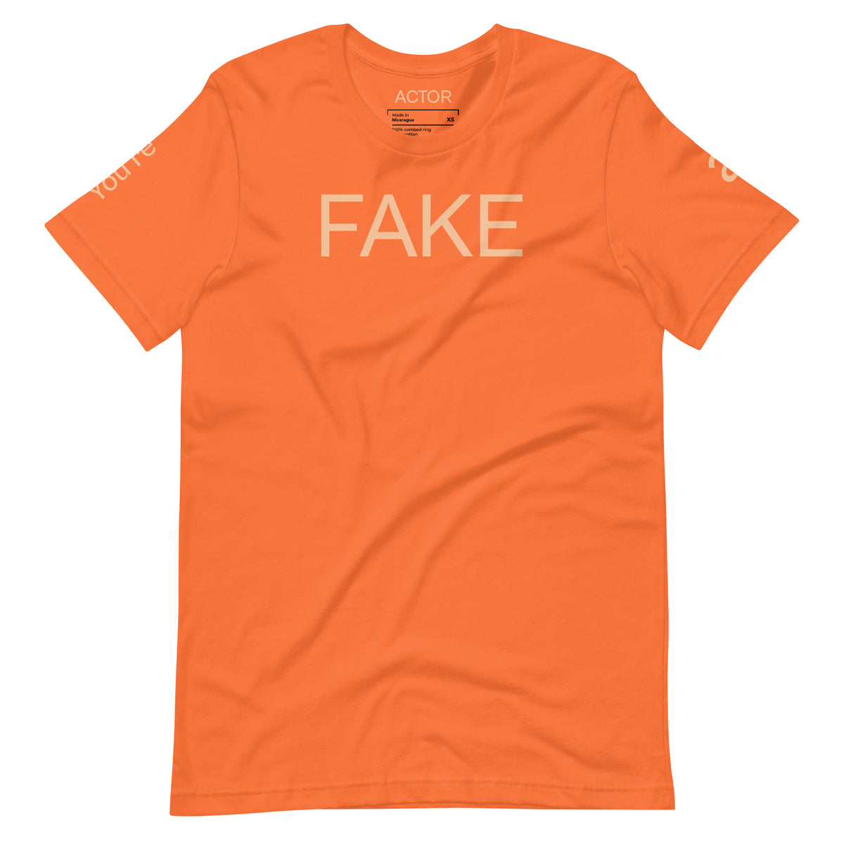 You Are a Fake and You Are Busted t-shirt orange front — Le Van Kamp Studio