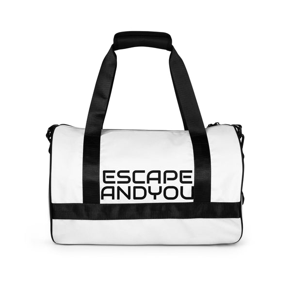 Escape You all-over print gym bag in white — by Le Van Kamp Studio