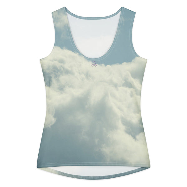 In The Zone II all-over print women’s cotton tank top in white — by Le Van Kamp Studio
