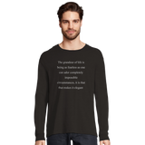 Man shown wearing-The Grandeur of Life Is Being as Fearless as One Can — Affirmation Unisex Long Sleeve Tee in Deep Black | Le Van Kamp Studio