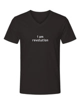 I Am Revolution — unisex deep black V-neck short sleeve tee by m.v.k | Le Van Kamp Studio