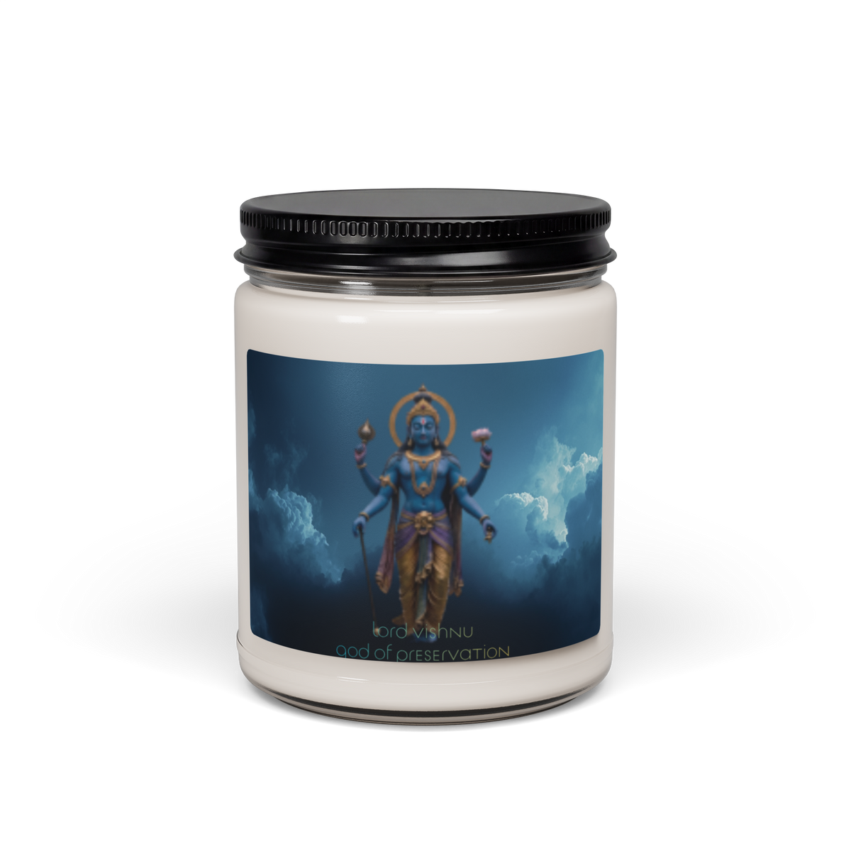 Lord Vishnu He Who Sustains white sage and lavender soy candle front — Le Van Kamp Studio