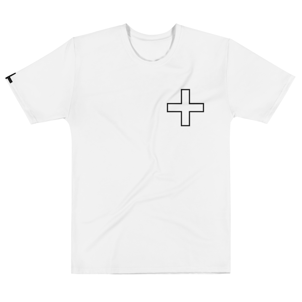 Built for the Ones Who Show Up men's cotton tee white front detail — Le Van Kamp Studio