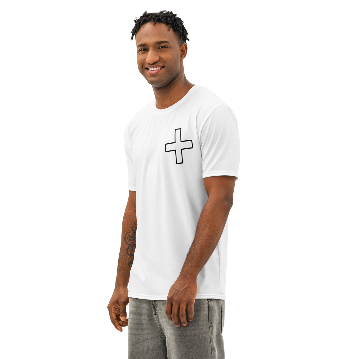 Built for the Ones Who Show Up men's tee white left front — Le Van Kamp Studio