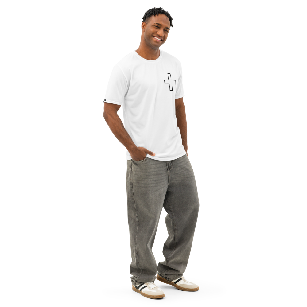 Built for the Ones Who Show Up men's tee white right front — Le Van Kamp Studio