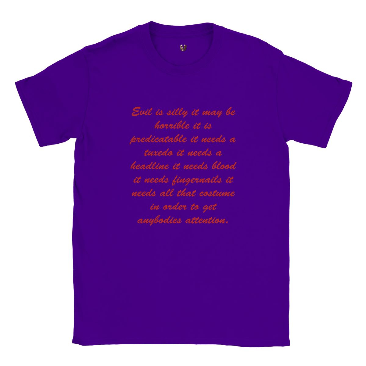 Purple unisex affirmation t-shirt flat lay front view with script quote print, Gildan 64000
