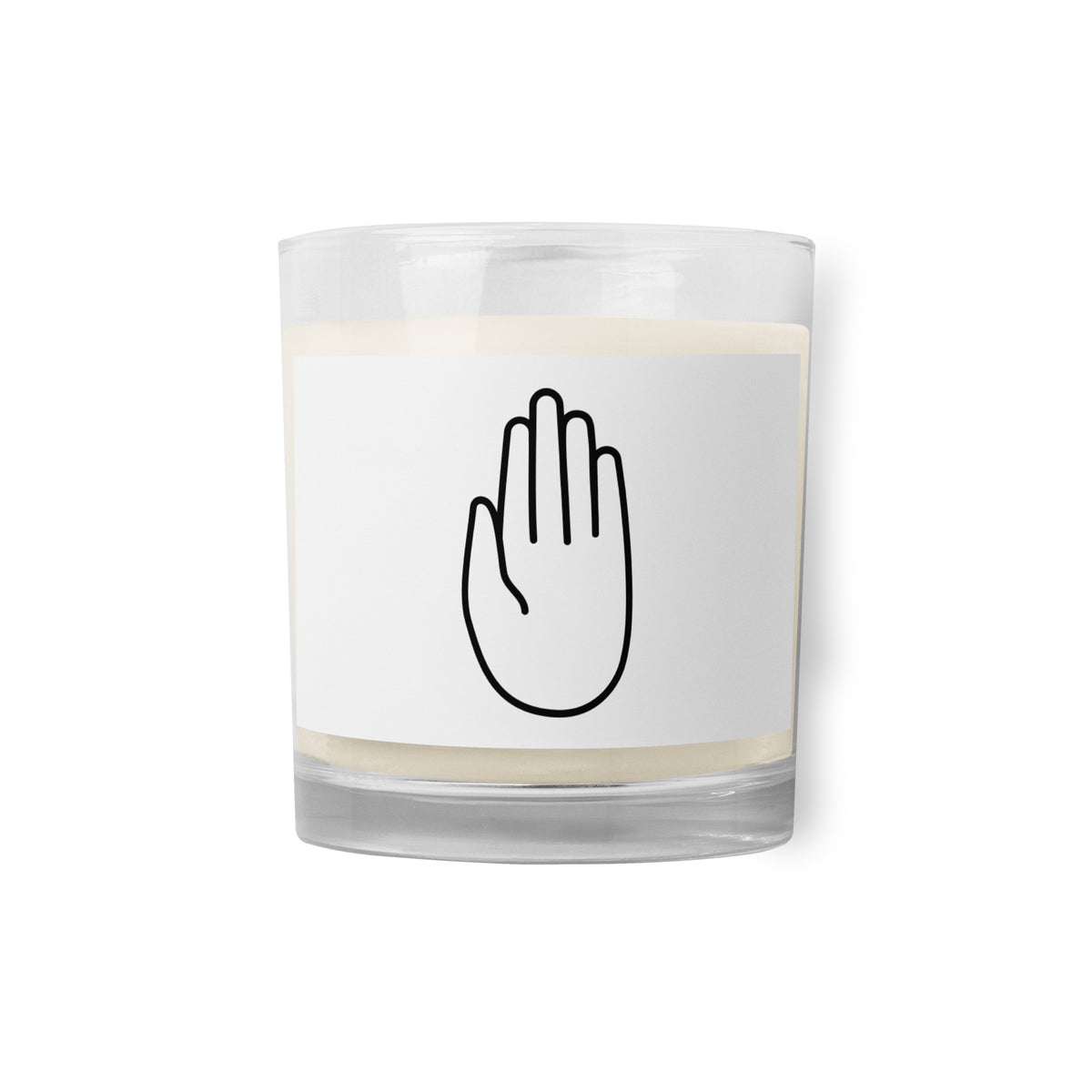 Blessing Hand glass jar soy wax candle front — Le Van Kamp Studio