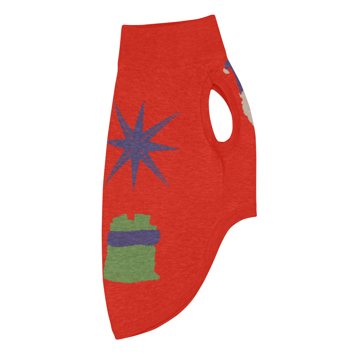 Knitted red XMAS pet sweater right side view — Le Van Kamp Studio
