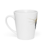 "My Brain Explodes latte mug — left side view showing handle and partial graphic, white ceramic, 12oz"
