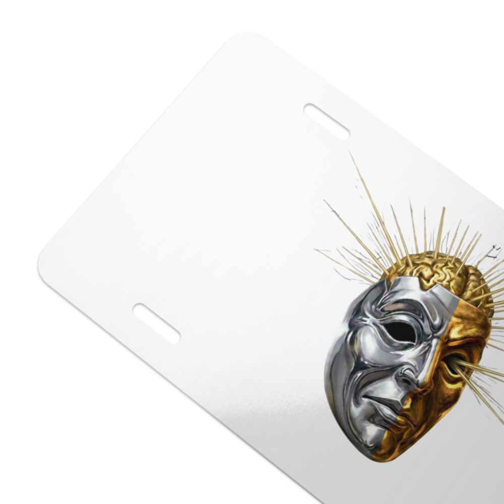 My Brain Explodes vanity license plate — side view, glossy aluminum 12″ × 6″ — Le Van Kamp Studio
