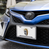 My Brain Explodes vanity license plate — close-up, exploding brain theater mask graphic — Le Van Kamp Studio
