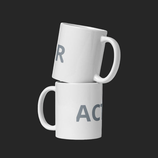 White glossy ACTOR mug